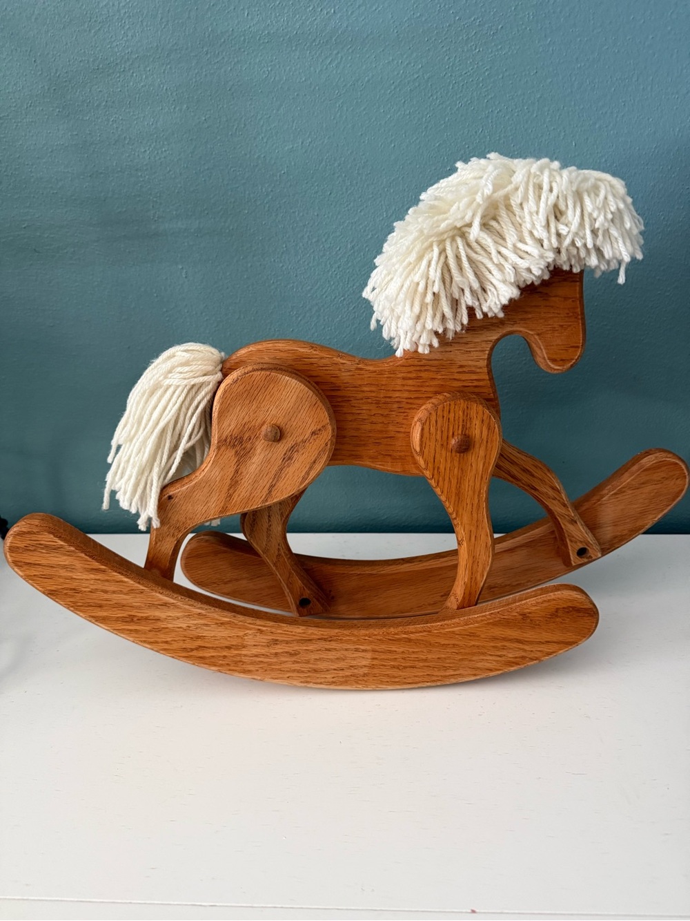 Vintage Wood Toy Rocking Horse Yarn Mane Rustic Farmhouse Nursery Child Decor - Picture 9 of 15